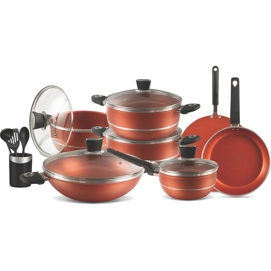 SK Cookware Marble Coated Cookware Set -16 Pieces, Maroon
