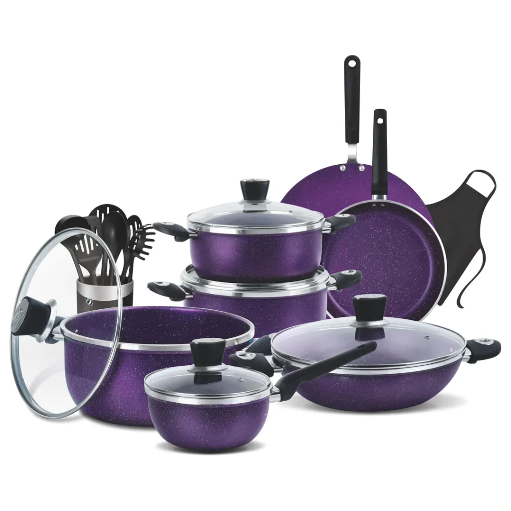 SK Cookware Marble Coated Gift Pack Daisy Set -16 Pieces (Purple)