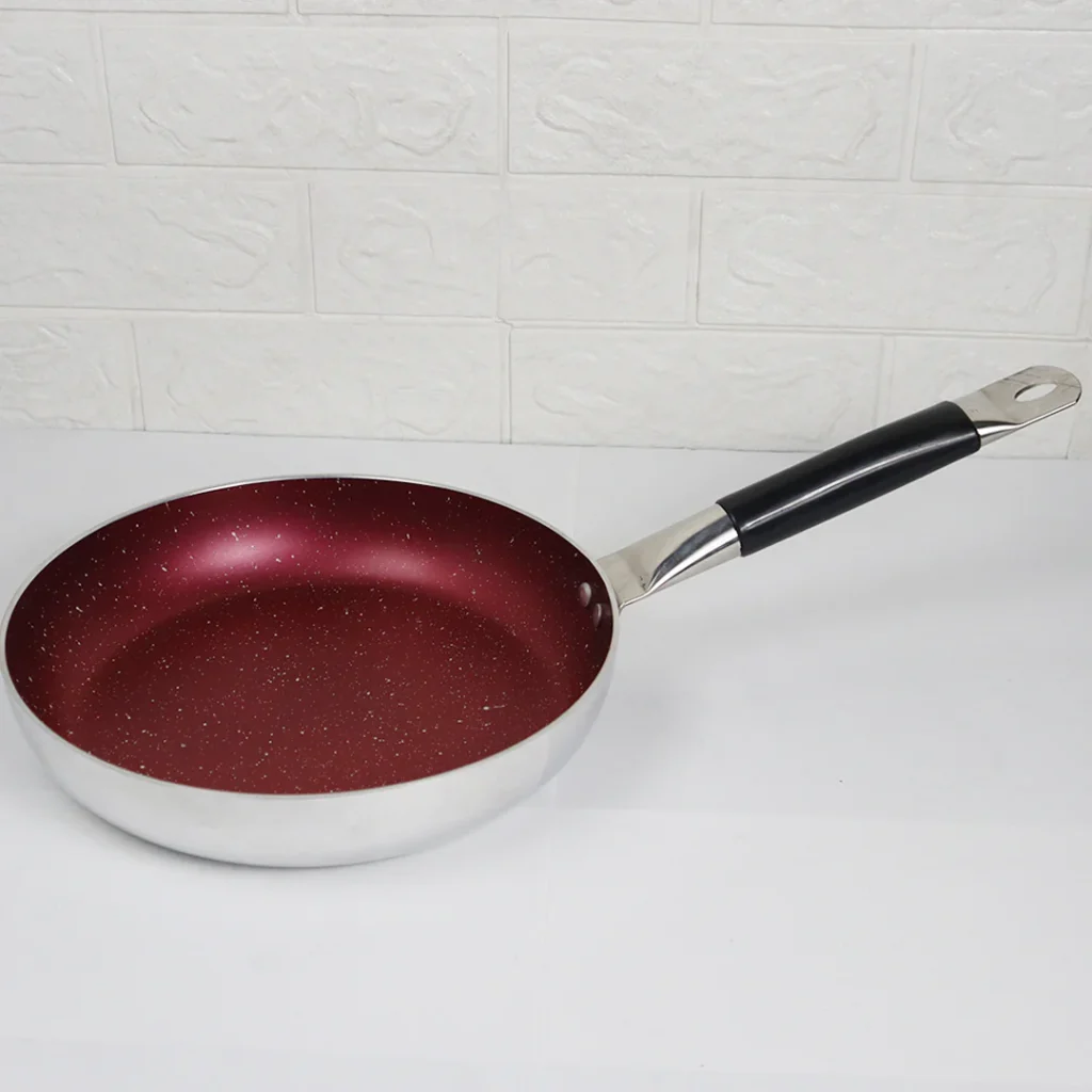 Mirror Polish Aluminum Frying Pan inside Marble Coat with Smooth Grip Handle - Maroon [Stieno Series]
